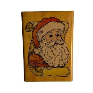 Santa Christmas Gift Tag Label To From Comotion Brand Rubber Stamps 1902. 2”x3”